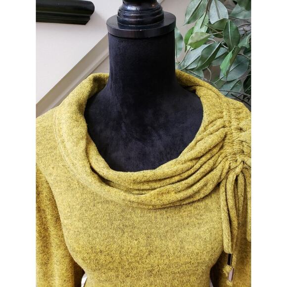 Coco Bianco Sweater Women's XL Yellow Knit Cowl Neck Asymmetrical Slit Hem - Picture 9 of 12
